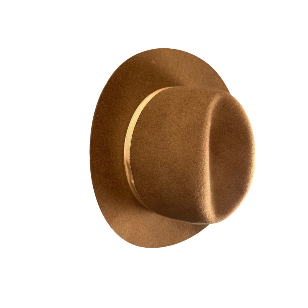 LL Bean 100% Wool Felt Hat Brown Fedora Made in England Ribbon